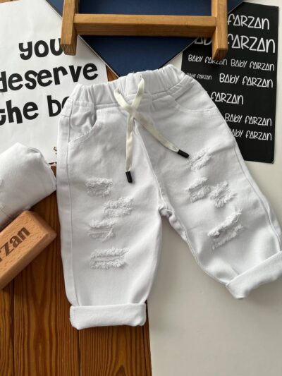 شلوار جین سفید زاپدار ۵۶۱۲-